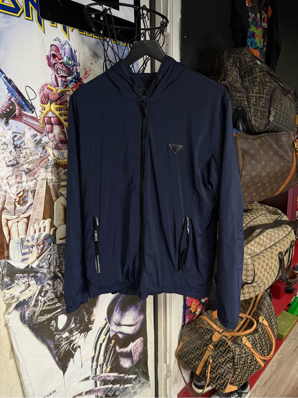 Prada Logo Blue Nylon Jacket Prada Fullzip Preowned Size Medium